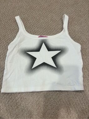 Edikted White Tank Top with Black Star
